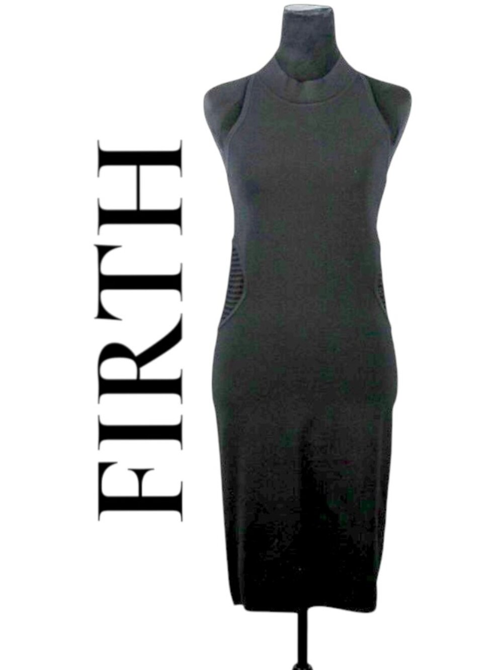 Firth Black Sleeveless Dress, Mock Turtleneck, Round Vent on Sides Size Medium